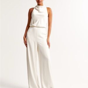 Abercrombie & Fitch White High Neck Wide-Leg Jumpsuit